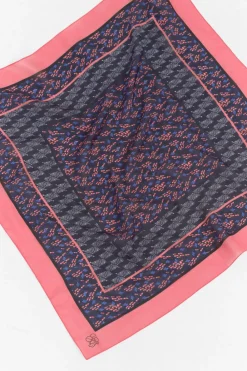 Echarpes Et Foulards^One Step Abrams - Carre Bleu Soie Imprime Bouquet Graphique