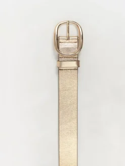 Ceintures^One Step Alia - Ceinture Doree En Cuir Embosse Certifie A Boucle Gravee