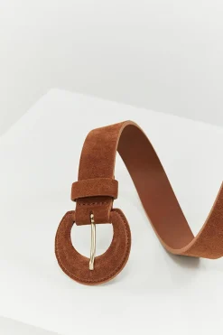 Ceintures^One Step Andrew - Ceinture Fine Caramel En Cuir Velours
