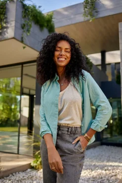 Chemises^One Step Chaya - Chemise Green Grass A Motif Fines Rayures