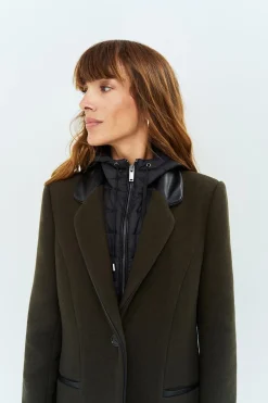 Vestes & Blousons^One Step Dida - Manteau Kaki Avec Col Cuir Synthetique Noir