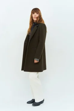 Vestes & Blousons^One Step Dida - Manteau Kaki Avec Col Cuir Synthetique Noir