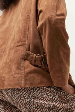Vestes & Blousons^One Step Diken - Blouson Caramel Esprit Motard En Cuir Velours Certifie