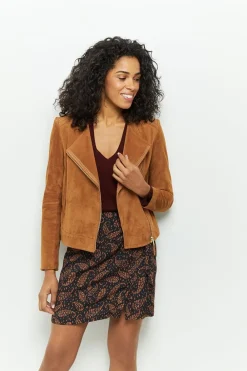 Vestes & Blousons^One Step Diya - Blouson Cognac En Cuir Velours