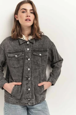 Vestes & Blousons^One Step Dollis - Veste En Jean Opale Grey Avec Capuche Amovible