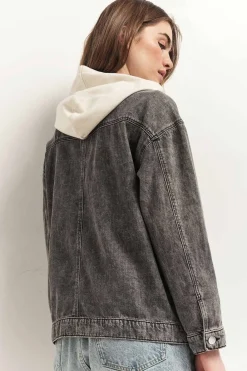 Vestes & Blousons^One Step Dollis - Veste En Jean Opale Grey Avec Capuche Amovible