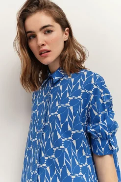 Robes & Combinaisons^One Step Reach - Robe Chemise Santorin Blue A Imprime Papillon D'Azur