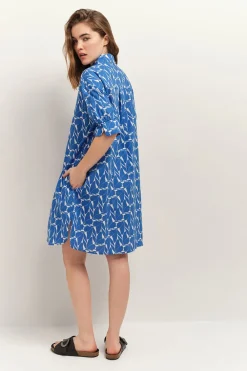 Robes & Combinaisons^One Step Reach - Robe Chemise Santorin Blue A Imprime Papillon D'Azur