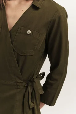 Robes & Combinaisons^One Step Reilly - Robe Portefeuille Kaki Toile Coton Lyocell®