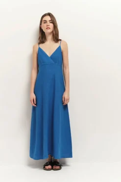 Robes & Combinaisons^One Step Rimini - Robe Longue Santorin Blue A Fines Bretelles En Lin