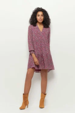 Robes & Combinaisons^One Step Risota - Robe Fuchsia A Imprime Feuillage Romantique En Polyester Recycle