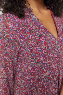 Robes & Combinaisons^One Step Risota - Robe Fuchsia A Imprime Feuillage Romantique En Polyester Recycle