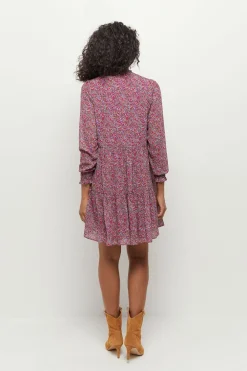 Robes & Combinaisons^One Step Risota - Robe Fuchsia A Imprime Feuillage Romantique En Polyester Recycle