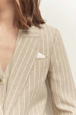 Vestes & Blousons^One Step Veloute - Veste De Costume Sand A Motif Rayures